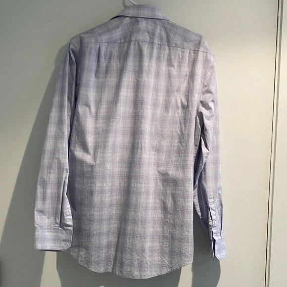 Perry Ellis Blue Plaid Dress Shirt - Picture 4 of 5